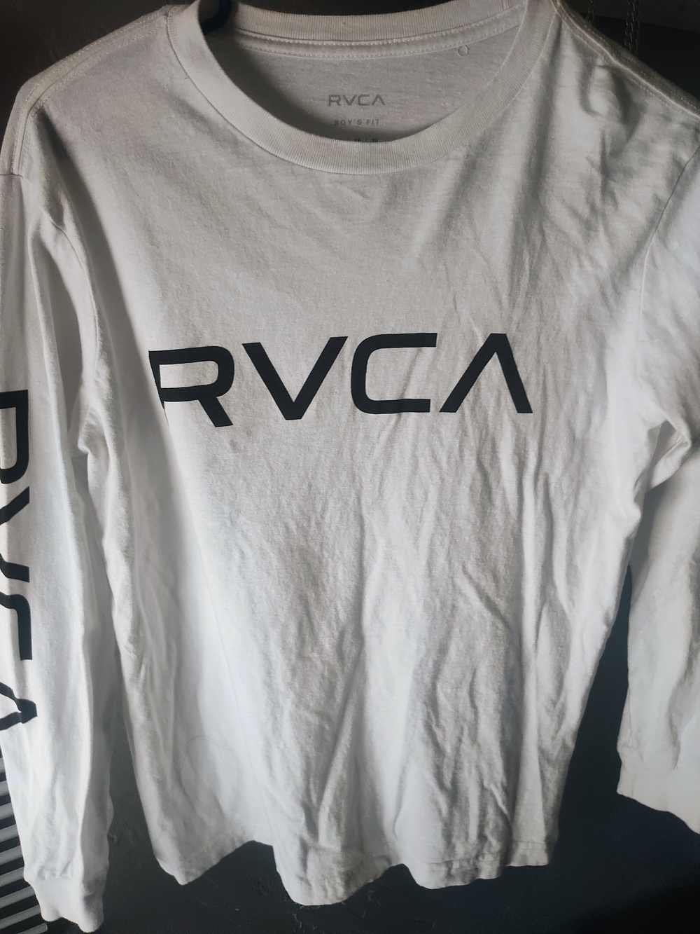 RVCA White Crewneck Long Sleeve Shirt with Subtle Logo